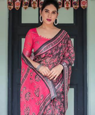 Black printed art silk designer pallu saree 5