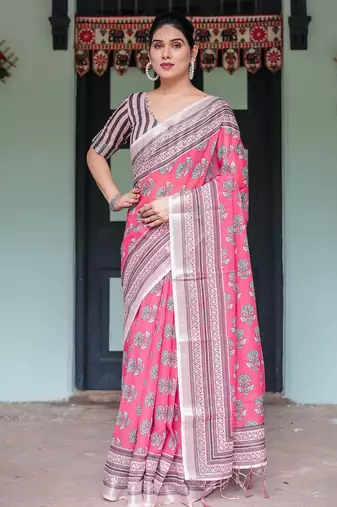 Black printed art silk designer pallu saree