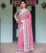 Black printed art silk designer pallu saree