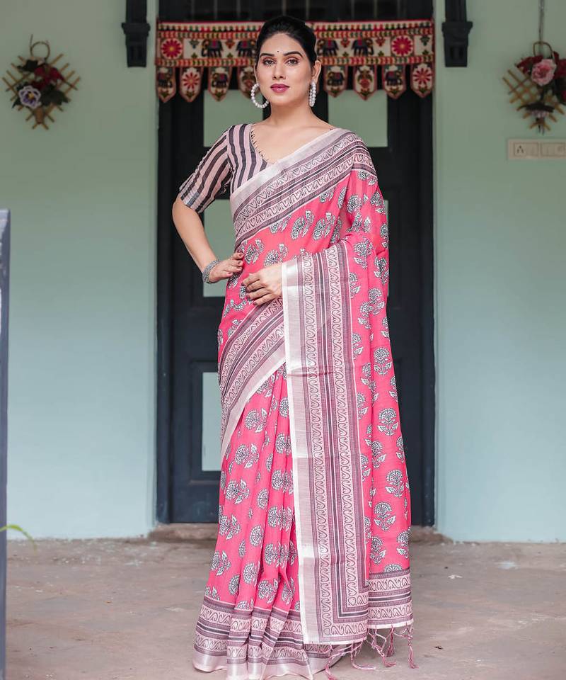 Black printed art silk designer pallu saree