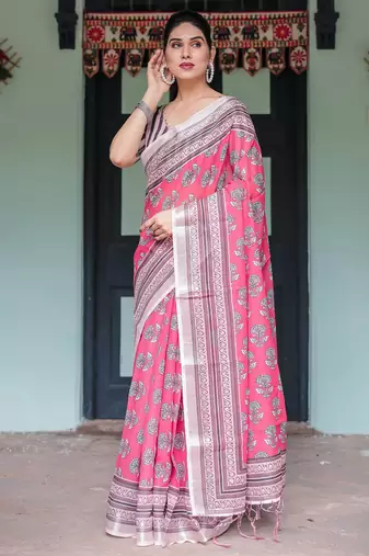 Black printed art silk designer pallu saree