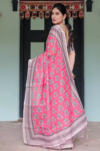 Black printed art silk designer pallu saree
