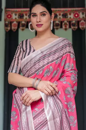 Black printed art silk designer pallu saree