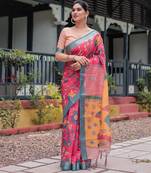 Pink printed art silk designer pallu saree
