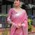 Baby pink printed art silk designer pallu saree