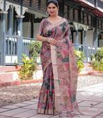 Onion pink printed art silk designer pallu saree