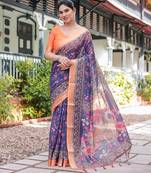 Purple printed art silk designer pallu saree