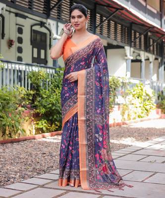 Purple printed art silk designer pallu saree 2