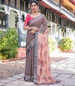 Grey printed art silk designer pallu saree