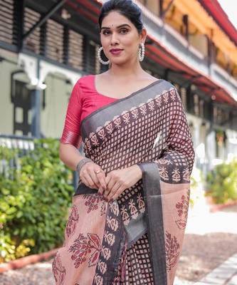 Grey printed art silk designer pallu saree 4