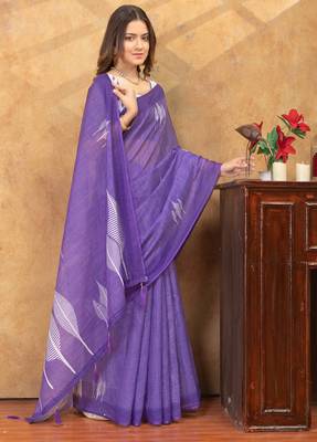 Purple printed art silk designer pallu saree 2