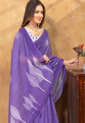 Purple printed art silk designer pallu saree 4