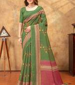 Green printed art silk designer pallu saree