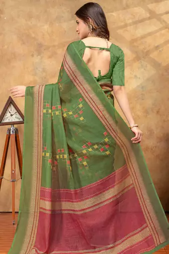 Green printed art silk designer pallu saree