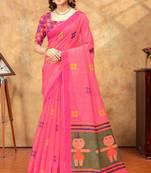Hot pink printed art silk designer pallu saree