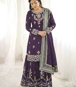 Purple color designer heavy faux georgette sequins embroidered work readymade suit