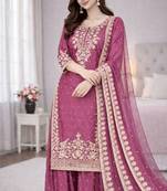 Pink color designer pure gmy silk sequins embroidered work readymade suit