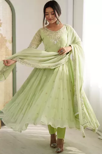 Pista color designer heavy blooming faux georgette sequins embroidered work readymade suit