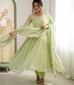 Pista color designer heavy blooming faux georgette sequins embroidered work readymade suit