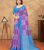 Purple printed art silk designer pallu saree