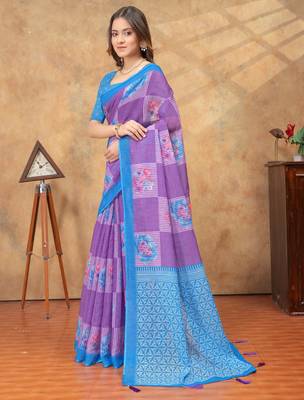Purple printed art silk designer pallu saree 2