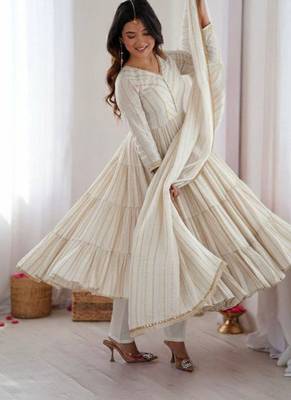 White color designer mal chanderi silk real mirror & handwork readymade suit 2