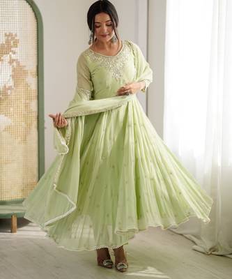 Pista color designer heavy blooming faux georgette sequins embroidered work readymade suit 2