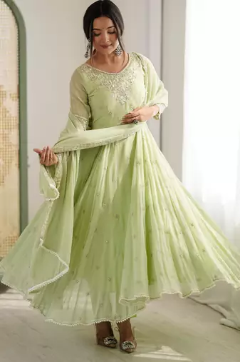 Pista color designer heavy blooming faux georgette sequins embroidered work readymade suit