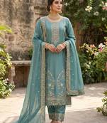 Blue color designer pure gmy silk sequins embroidered work readymade suit