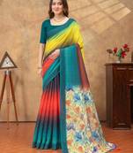 Multicolor printed art silk designer pallu saree