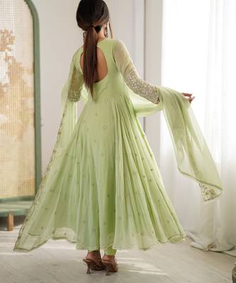 Pista color designer heavy blooming faux georgette sequins embroidered work readymade suit 3