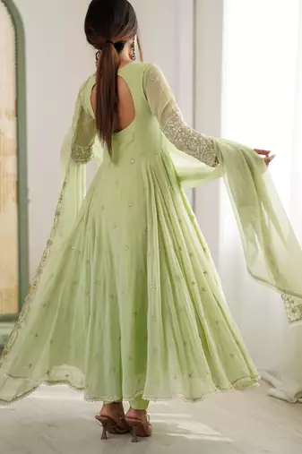 Pista color designer heavy blooming faux georgette sequins embroidered work readymade suit