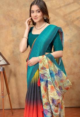 Multicolor printed art silk designer pallu saree 4