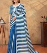 Blue printed art silk designer pallu saree