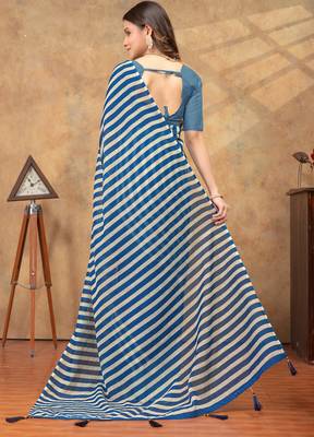 Blue printed art silk designer pallu saree 3