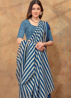 Blue printed art silk designer pallu saree 4