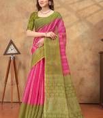 Pink printed art silk designer pallu saree