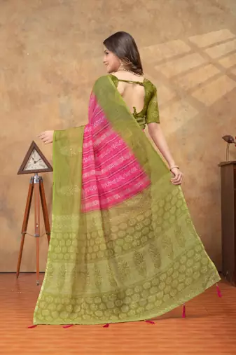 Pink printed art silk designer pallu saree