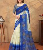 Yellow printed art silk designer pallu saree