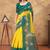 Yellow printed art silk designer pallu saree