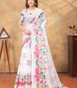 White printed art silk designer pallu saree