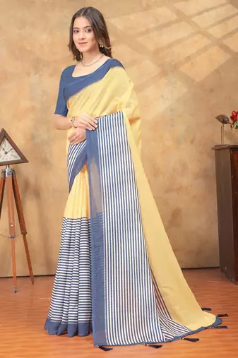 Cream printed art silk designer pallu saree