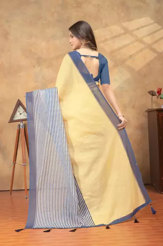 Cream printed art silk designer pallu saree