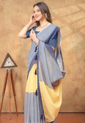 Cream printed art silk designer pallu saree 4