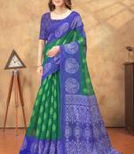 Green printed art silk designer pallu saree