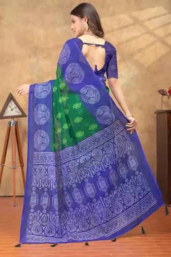 Green printed art silk designer pallu saree