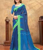 Teal printed art silk designer pallu saree