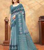 Light green printed art silk designer pallu saree