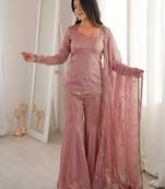 Pink color designer fendy silk sequins embroidered work readymade suit
