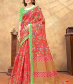 Orange printed art silk designer pallu saree